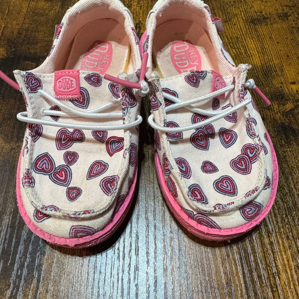 Hey Dude Pink and White Moccasins with Playful Design